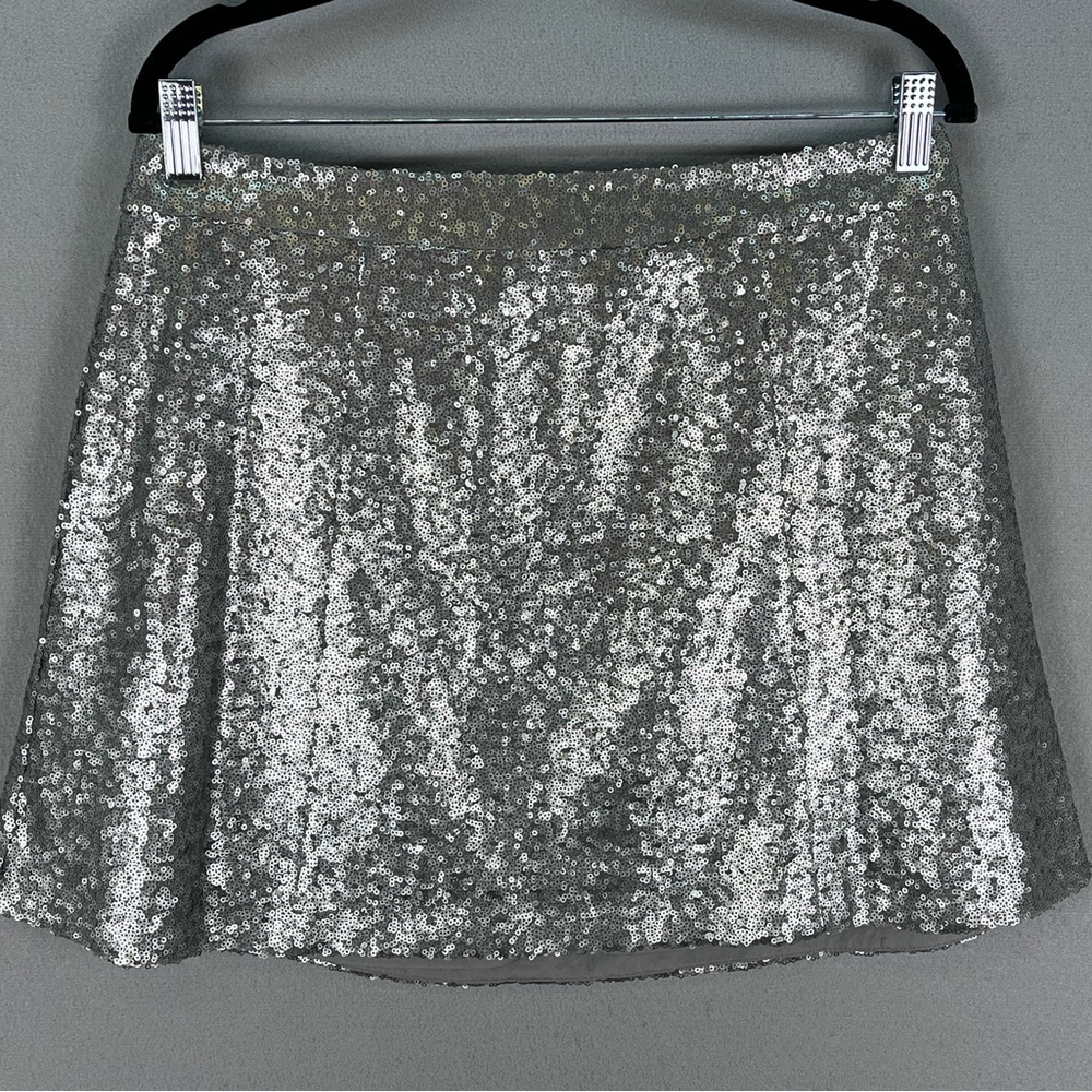 Decree JrSize Polyester Lined Sequined Silver New Years Christmas Mini Skirt NEW